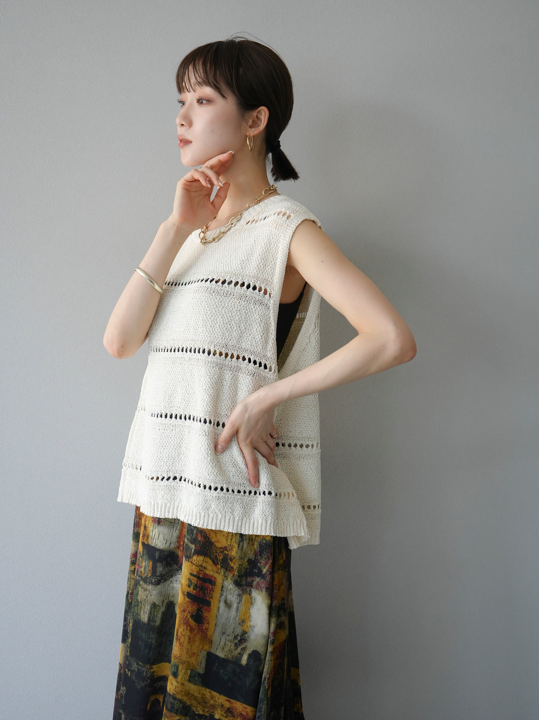 [Pre-order] Nuanced Pattern Back Cross Camisole Dress/Yellow