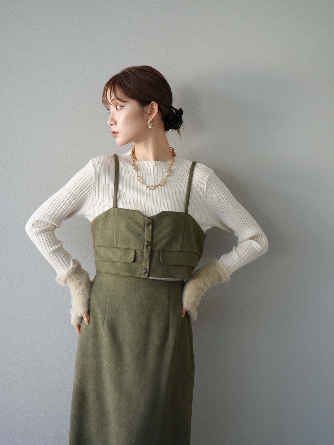 [予約]アームシャギーランダムリブニットトップス/アイボリー