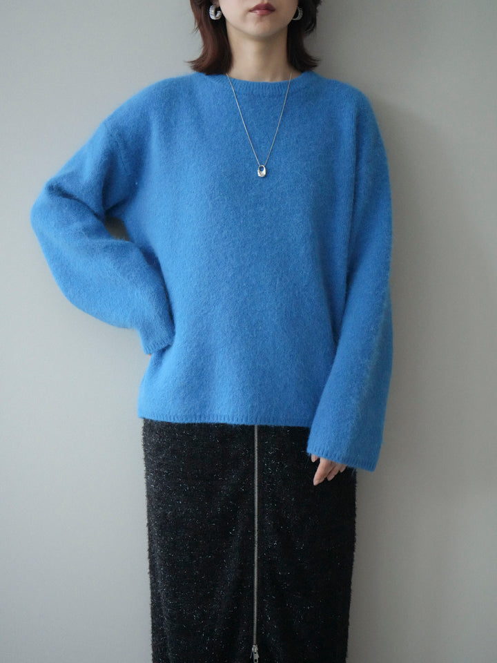 [SET]アンゴラタッチクルーネックニットプルオーバー+ラメシャギーフロントジップスカート(2set)