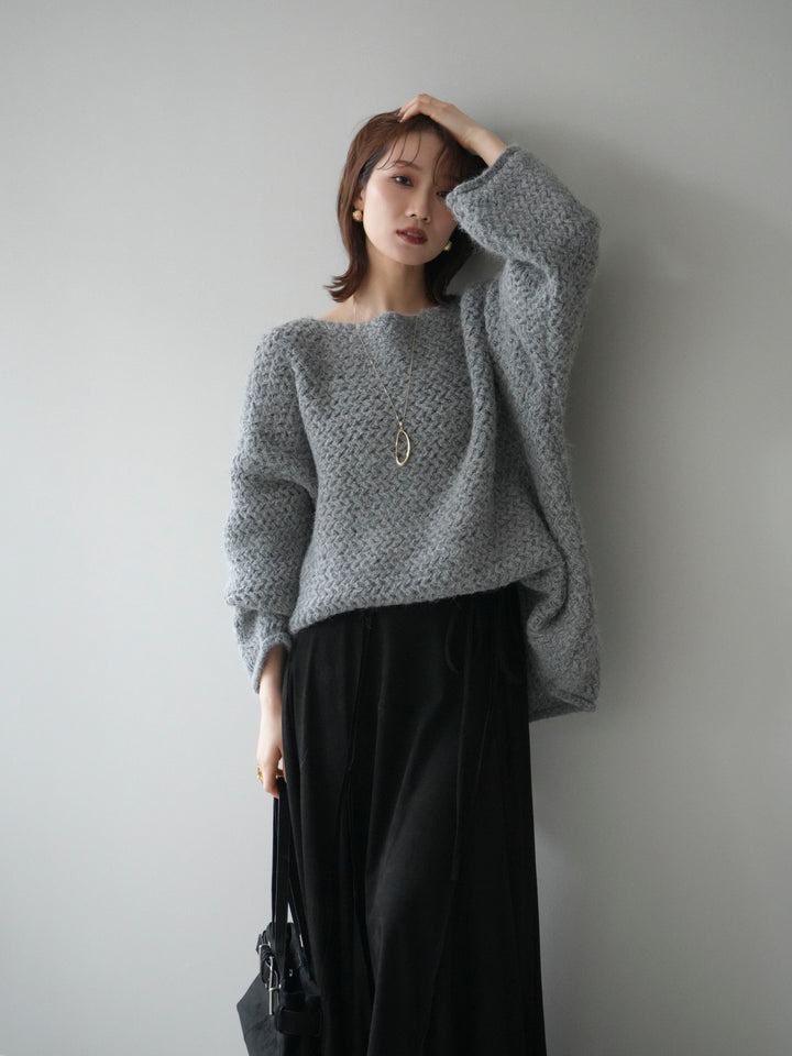 [予約]ワッフル編みオーバーニットプルオーバー/gray