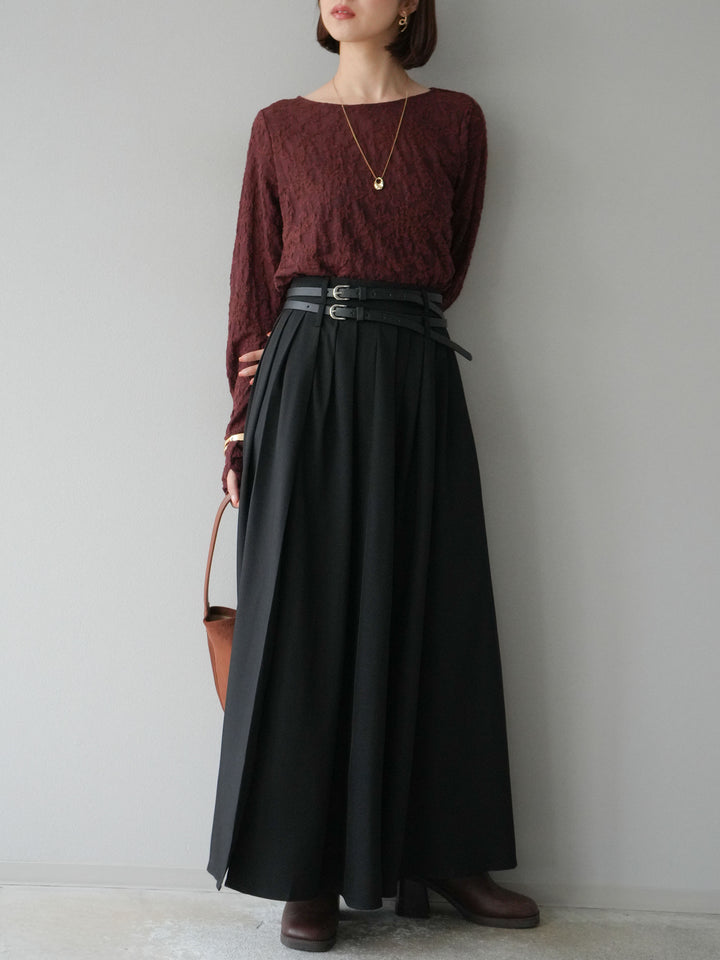 [SET]シアージャガードトップス+エステルプリーツスリットスカート(2set)