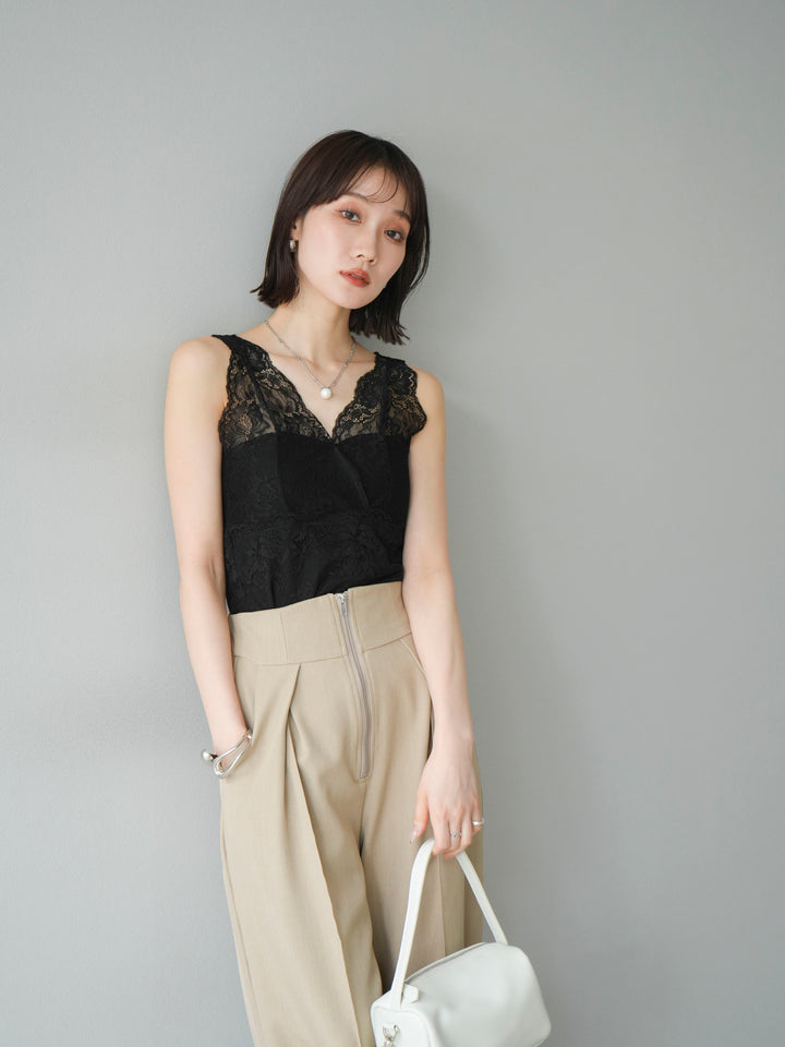 [予約]カップ付レースタンクトップ/ ブラック