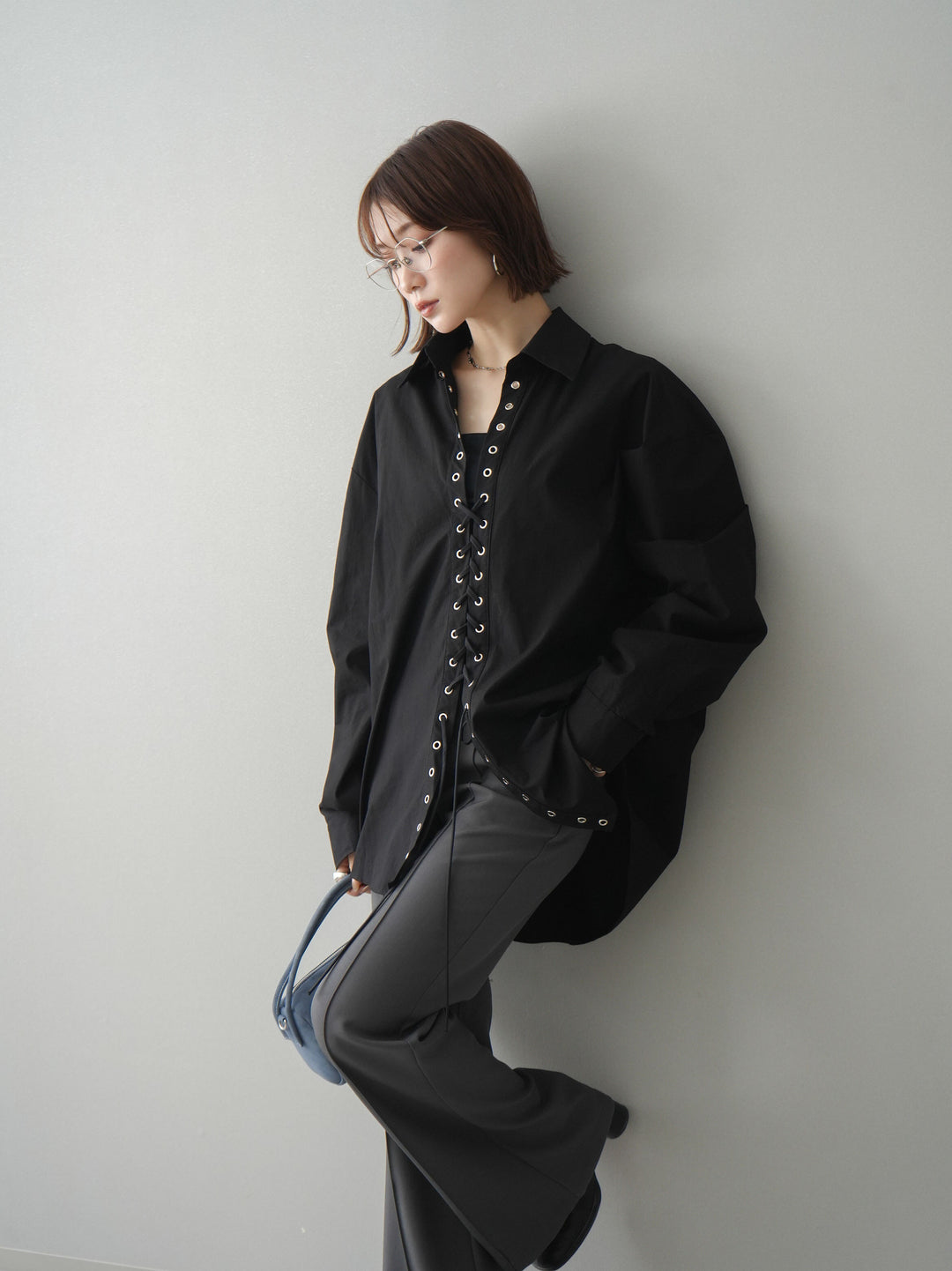 [SET]レースアップブロードシャツ+レースアップブロードシャツ(2set)