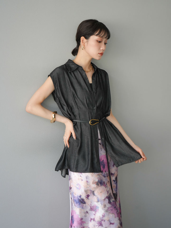 【預訂】天絲牛仔收腰無袖上衣/黑色