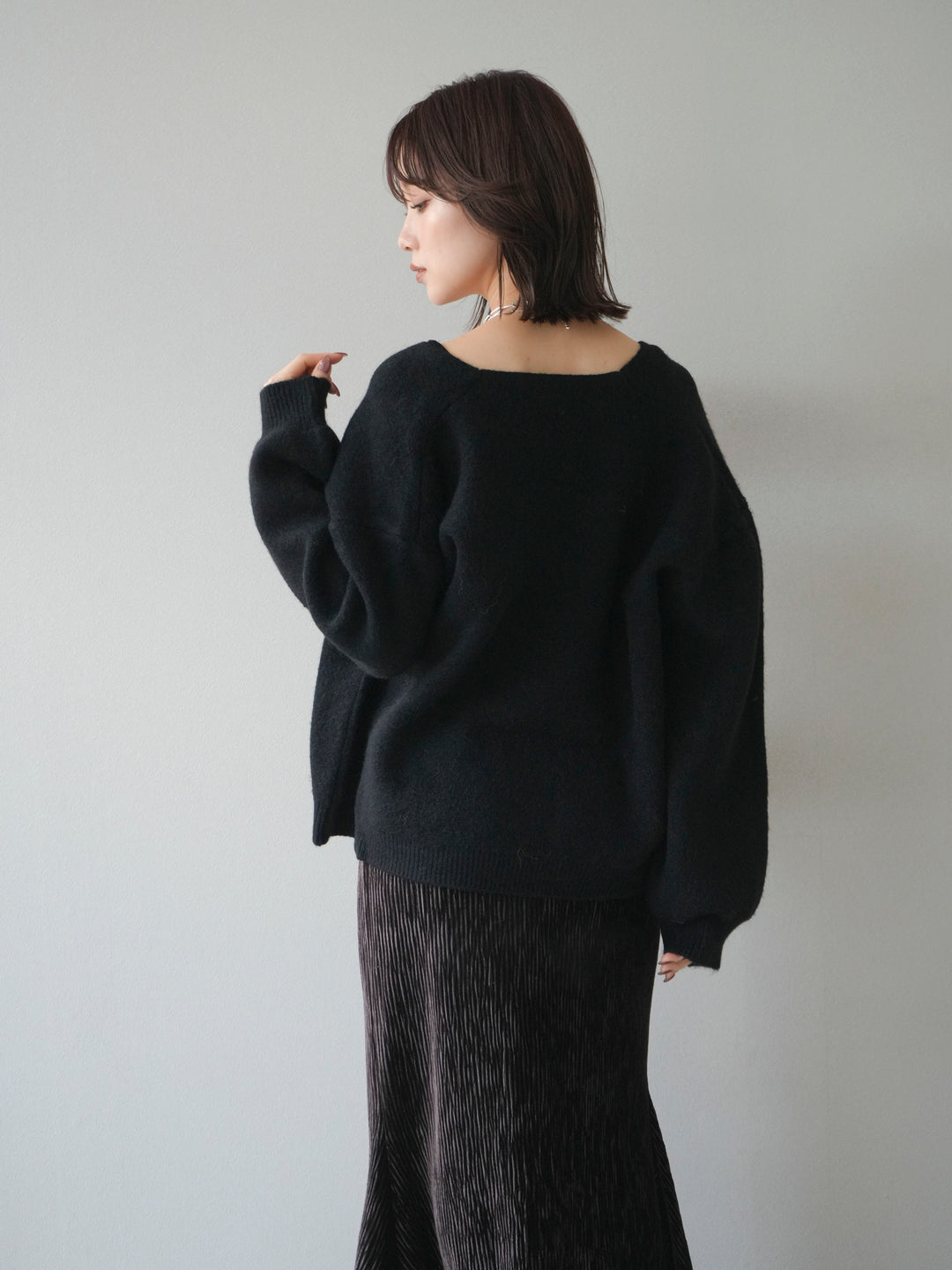 [予約]BIGポケットジップニットカーディガン/black