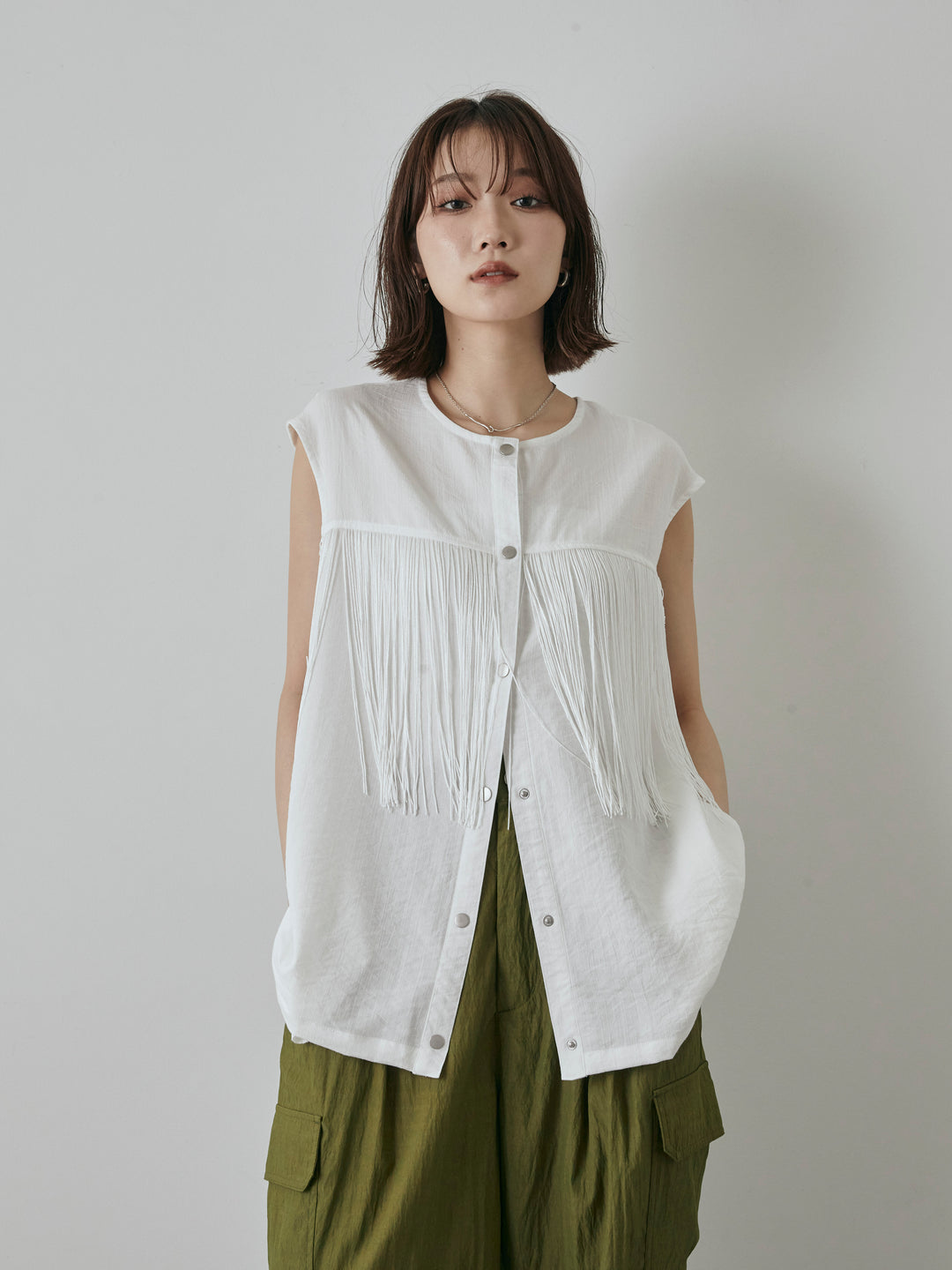 [予約]フリンジノースリブラウス/オフ