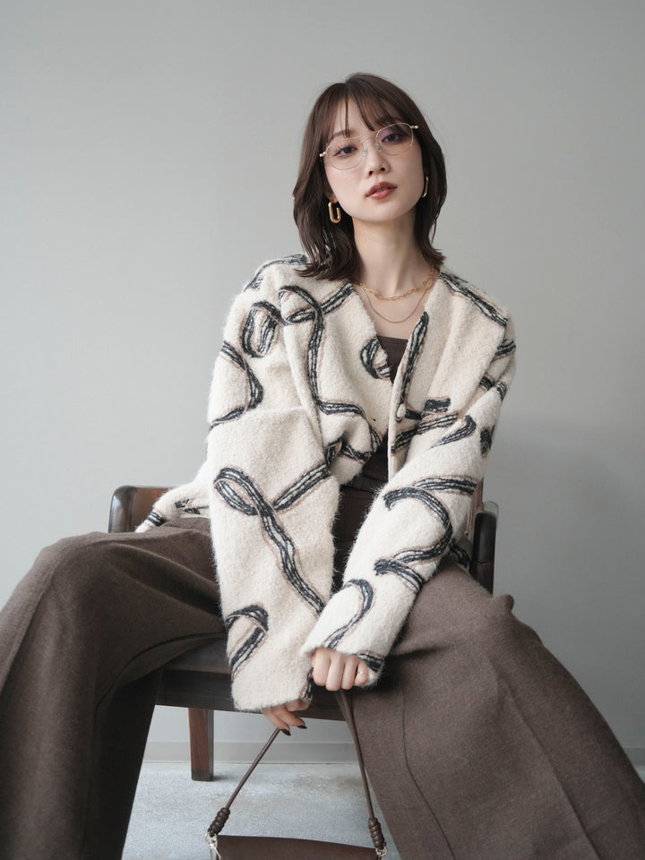 [予約]ニュアンス刺繍ブークレニットジャケット/white