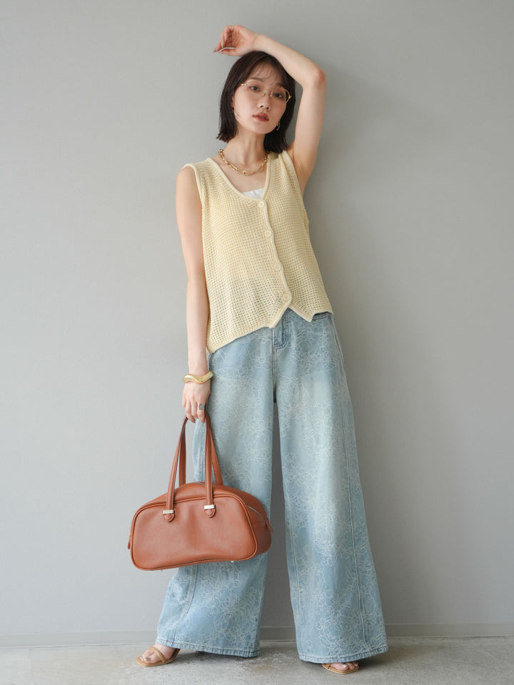 【預購】花提花牛仔寬褲/藍