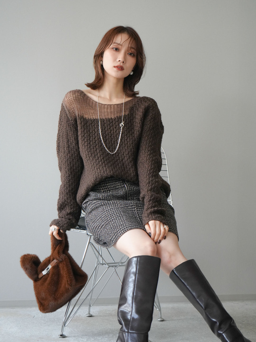 [予約]ダメージデザインニットプルオーバー/brown