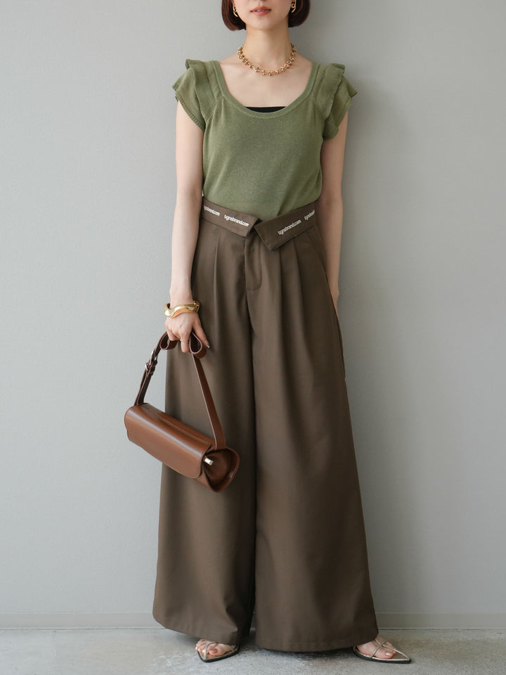 [予約]リネンタッチフリルニットタンクトップ/カーキ