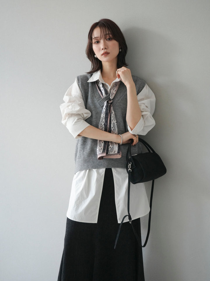 [予約]スカーフ付きニットベスト/gray