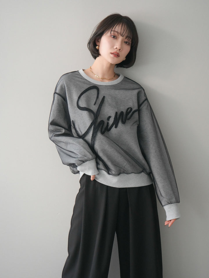 [予約]チュールレイヤードロゴスエットプルオーバー/gray