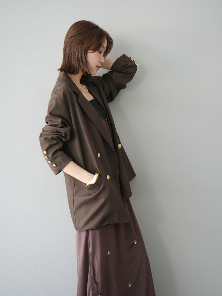 [予約]フラワー刺繍ベロアキャミワンピース/ブラウン