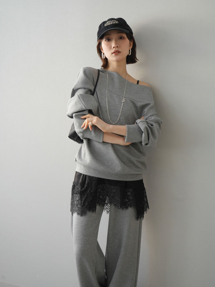 [SET]アシンメトリーオフショルポンチプルオーバー+アシンメトリーオフショルポンチプルオーバー(2set)