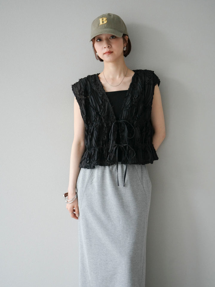 [SET]ジャガードレースリボントップス+スウェットロングスカート(2set)