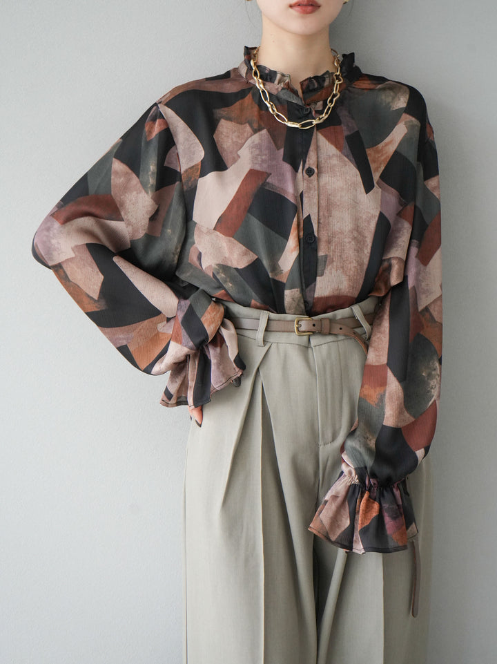 [SET]レトロプリントフリルブラウス+選べるアクセセット(2set)