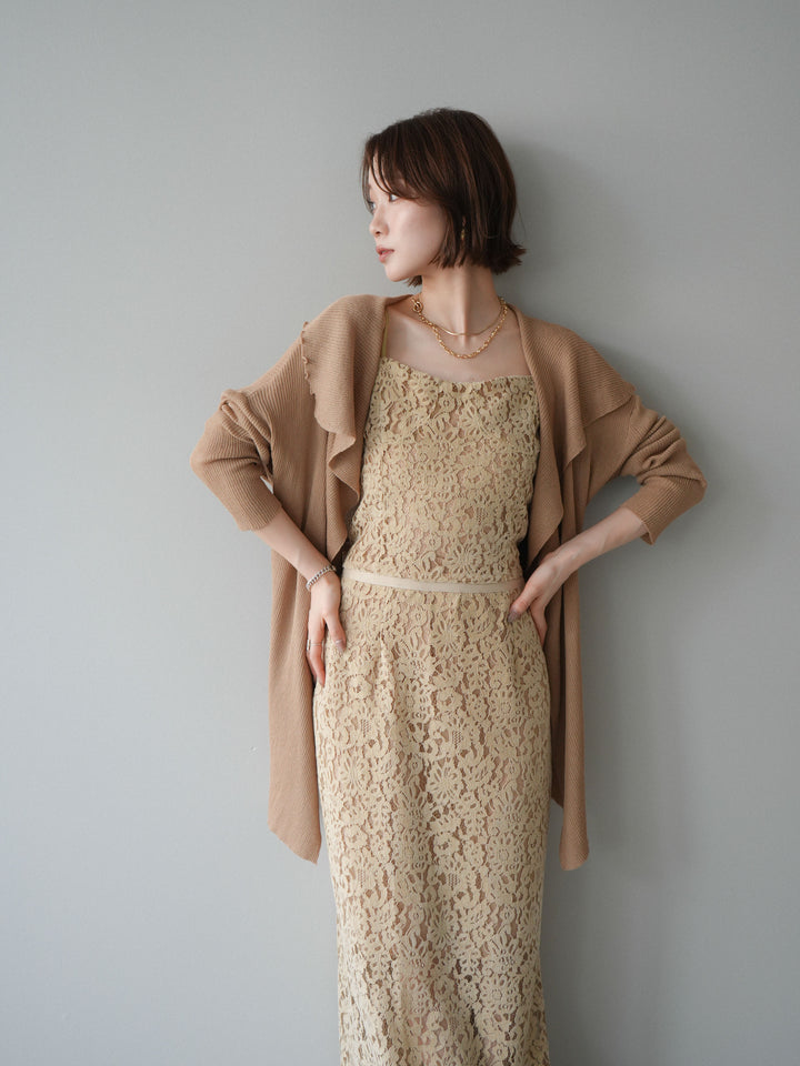 [SET]ドレープリブニットガウン+フルレースキャミ＆IラインスカートSET UP(2set)