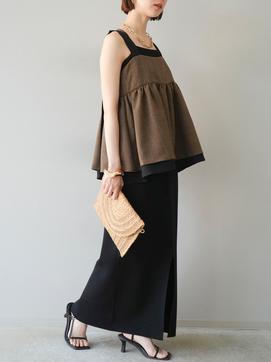 [予約]レーヨンポリIラインニットスカート/ブラック