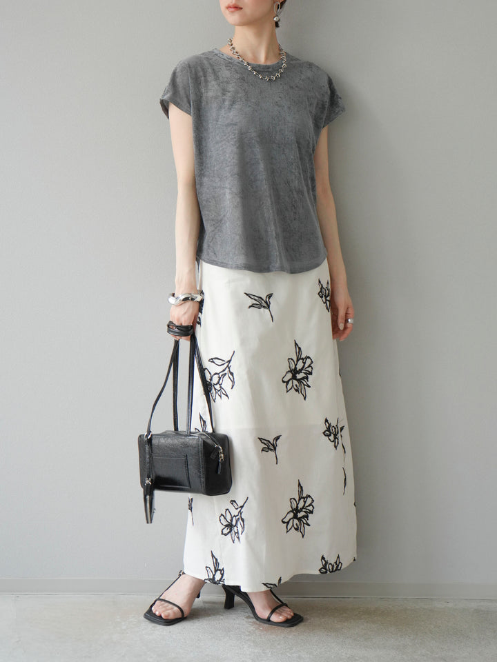 [予約]フラワー刺繍ナロースカート/ホワイト