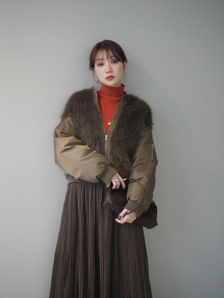 [SET]ファードッキングMA-1+裾レーススウェードプリーツマキシスカート(2set)