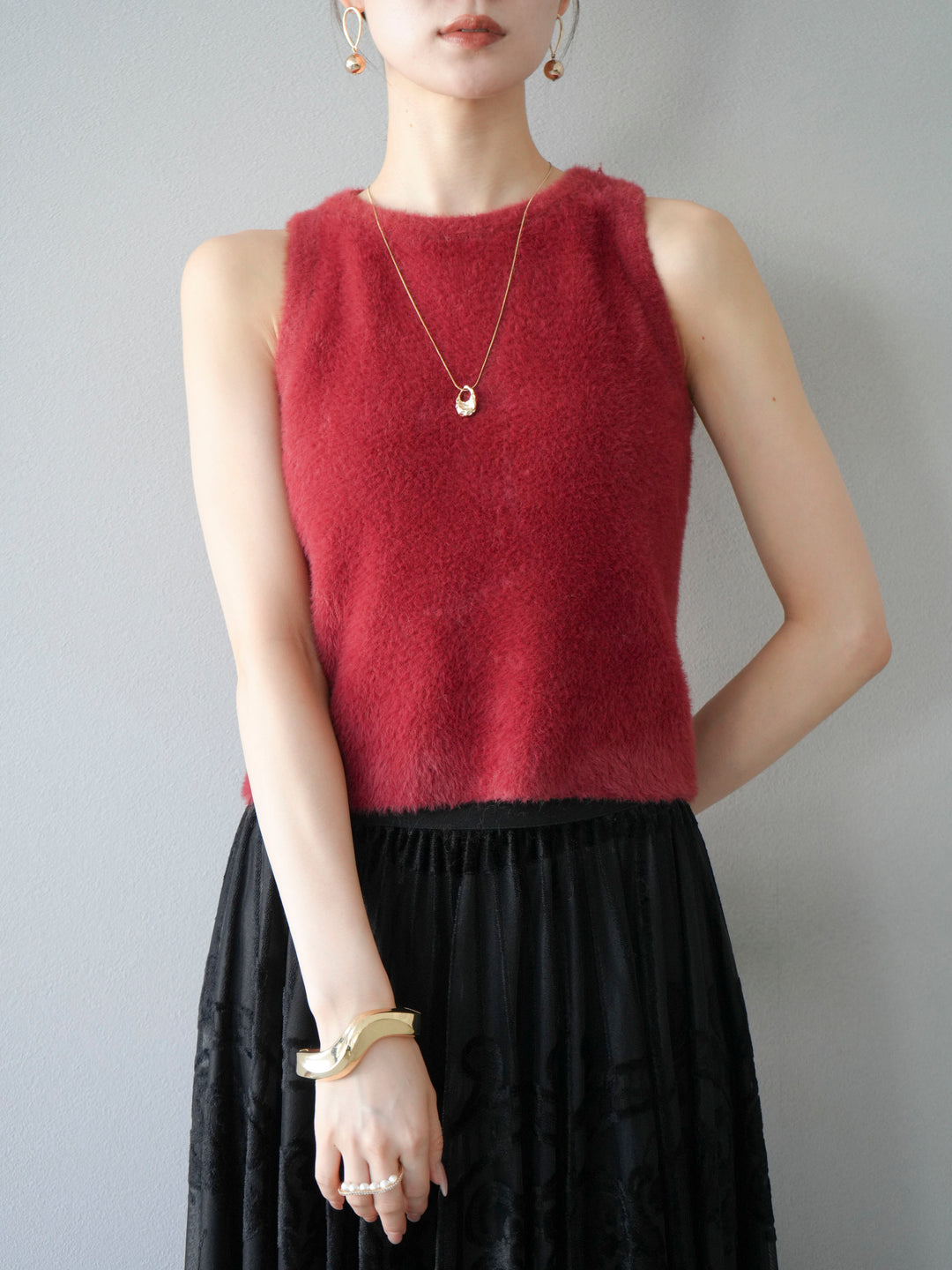 [予約]シャギーニットタンクトップ/レッド