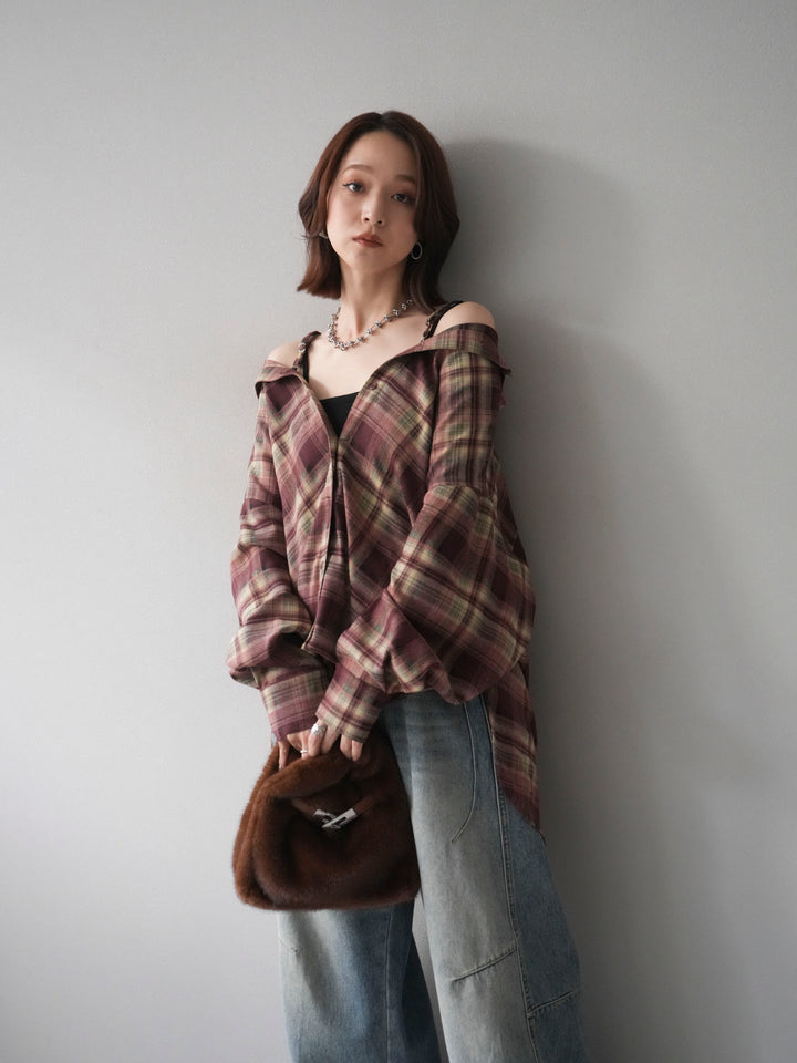 [予約]マルチウェイチェックシャツ/bordeauxbeige