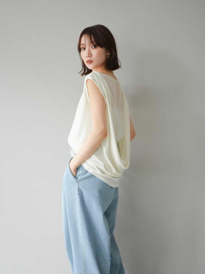 [預訂] 雙向透視多層垂墜上衣/象牙色