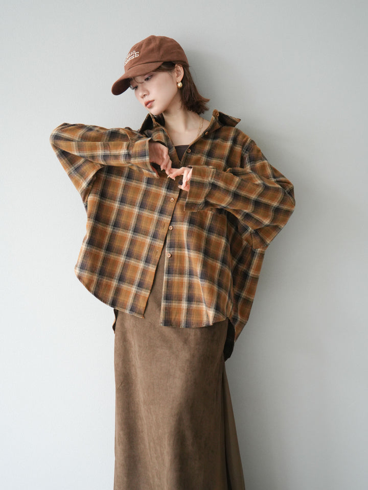 [予約]起毛チェックオーバーシャツ/キャメル