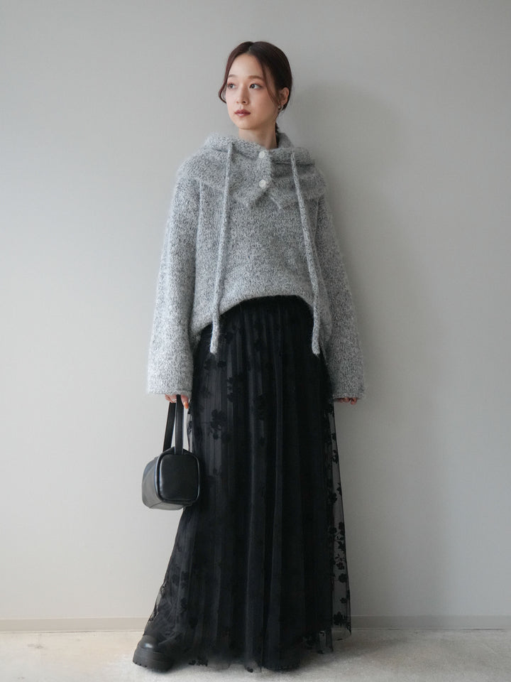[SET]バラクラバSETニットプルオーバー+フラワーフロッキーチュールプリーツスカート(2set)