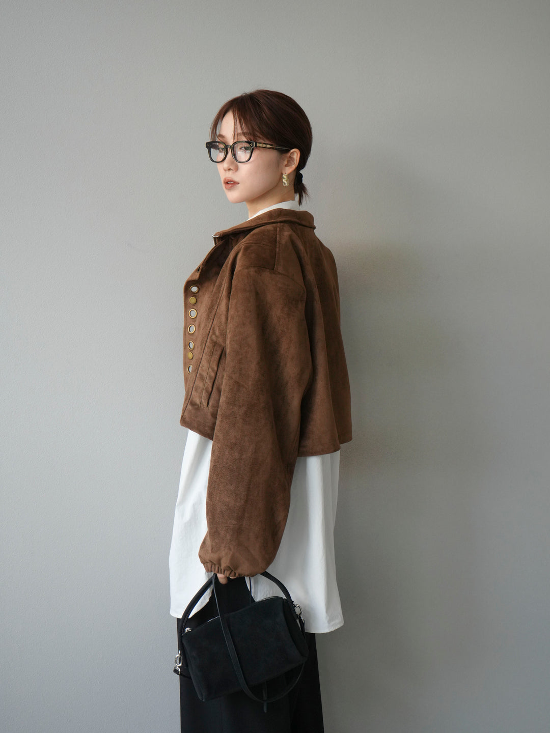 [予約]パンチングデザインスエードショートジャケット/ブラウン