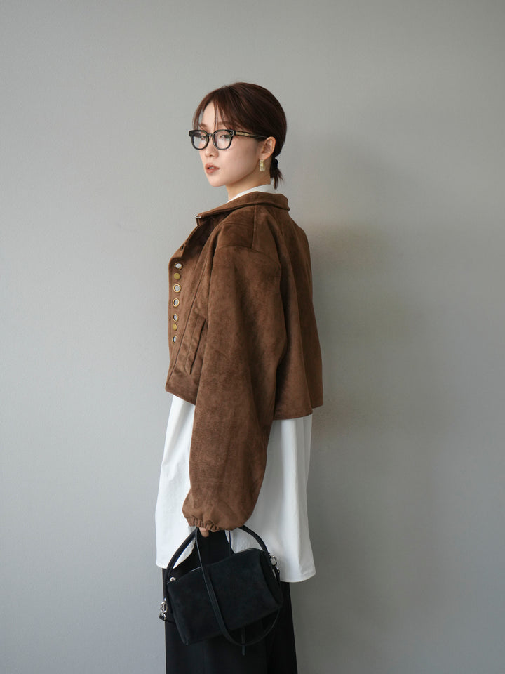 [予約]パンチングデザインスエードショートジャケット/ブラウン