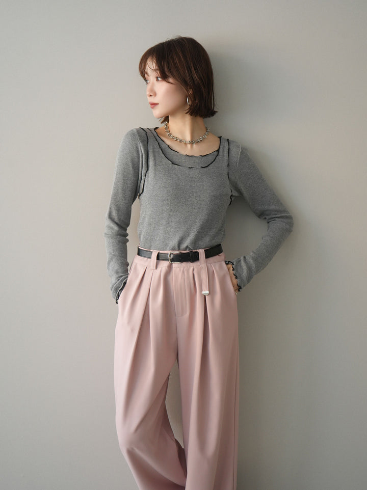 [予約]バイカラーメローアンサンブルシアーニットトップス/gray