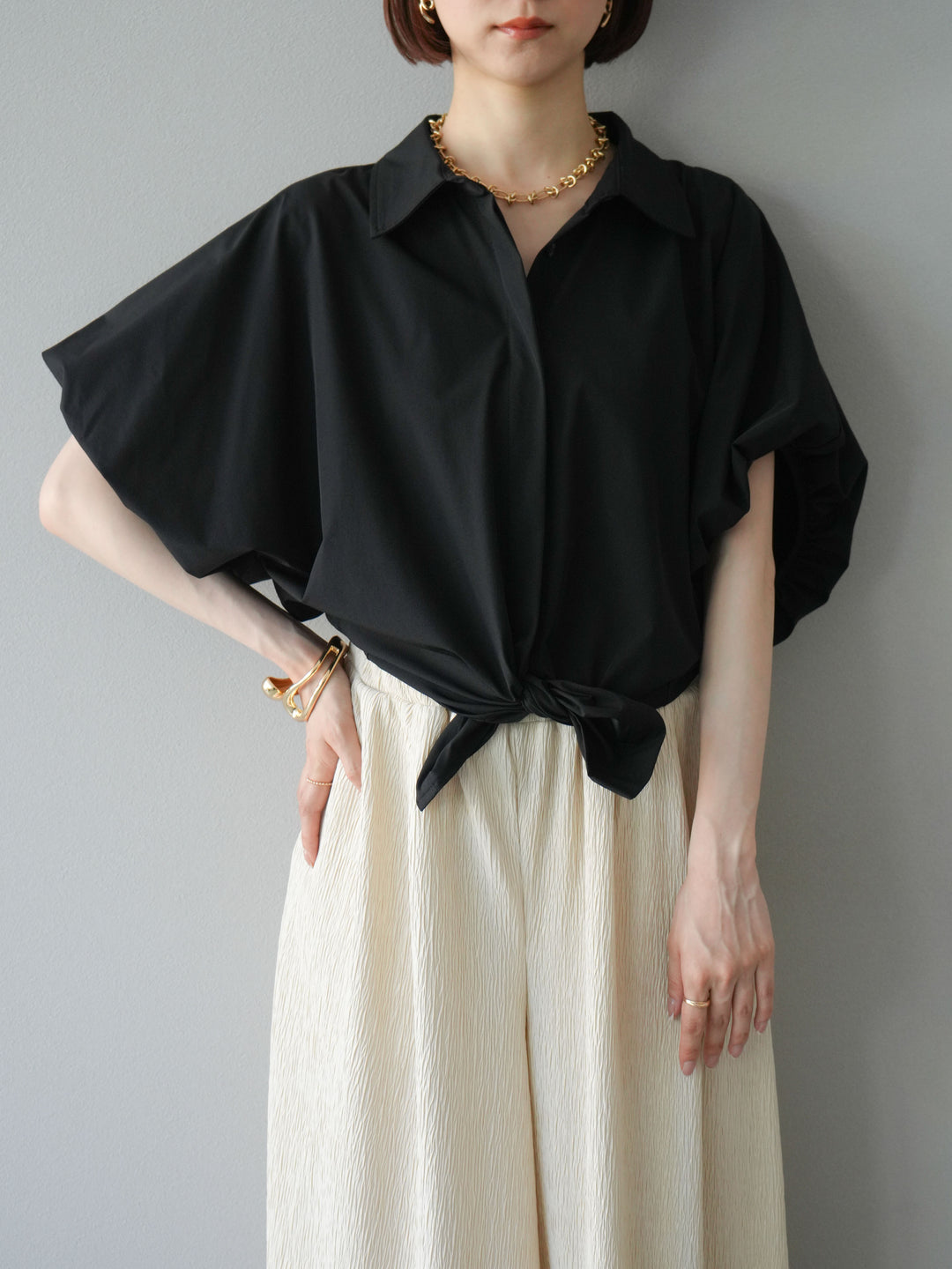 [予約]ICE TOUCHパフスリーブシャツ/ブラック