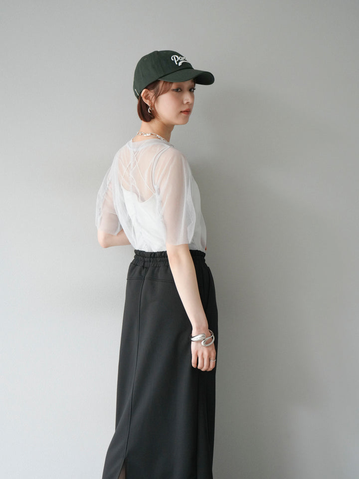 [SET]ラメチュールシャーリングプルオーバー+ダブルストラップカットリブブラキャミソール(2set)