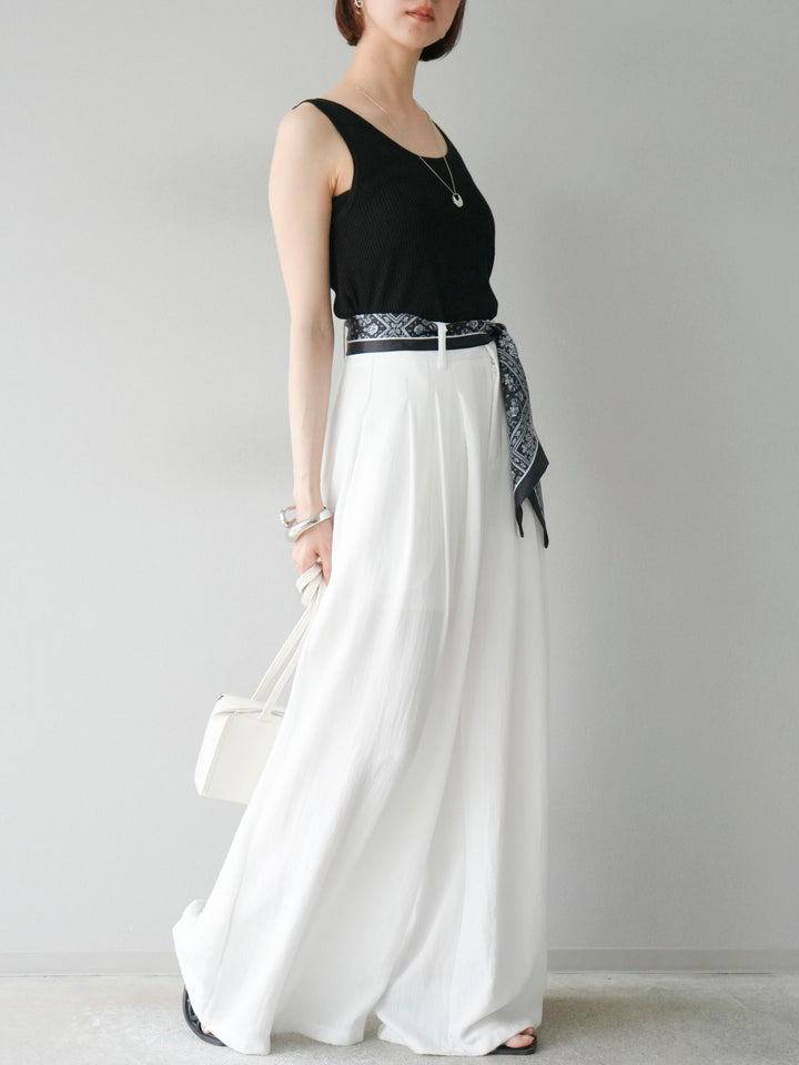 [予約]スカーフベルト付3タックワイドパンツ/オフ