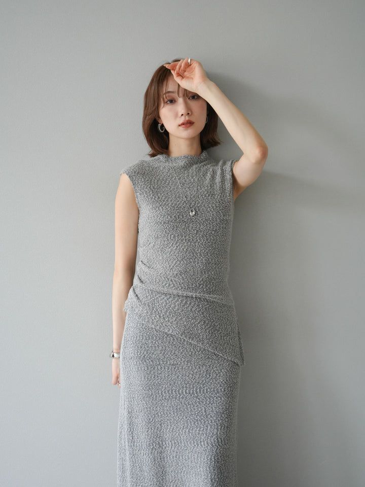 [套裝] 珠地佈針織無袖上衣 + 珠地佈針織I字裙 (2套)