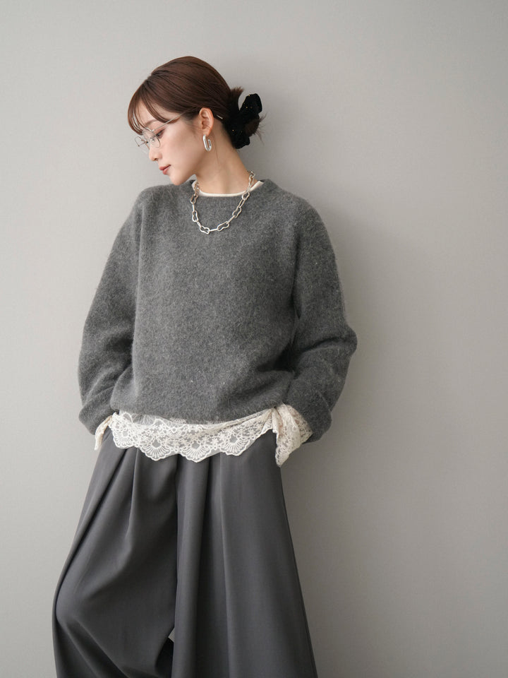 [予約]アンゴラタッチクルーネックニットプルオーバー/gray