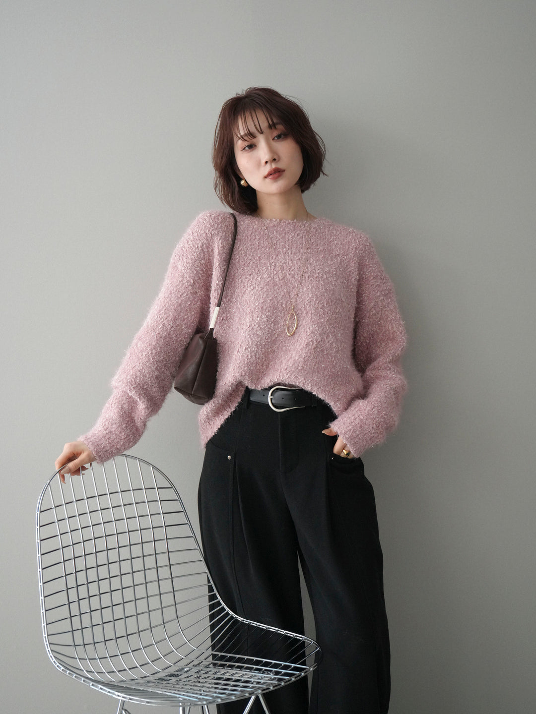 [SET]モールラメミックスヤーンニットプルオーバー+選べるアクセセット(2set)