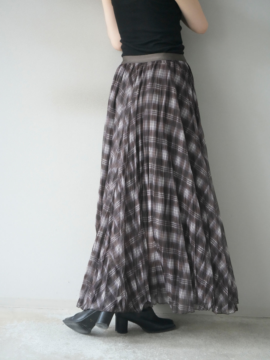 [予約]チェック柄ワッシャープリーツスカート/brown