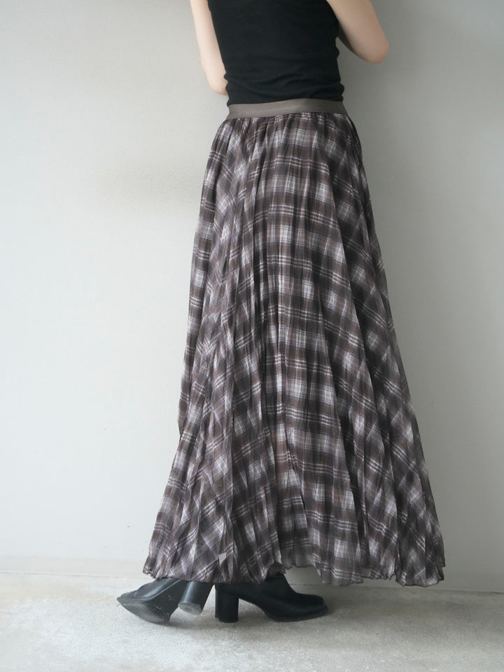 [予約]チェック柄ワッシャープリーツスカート/brown