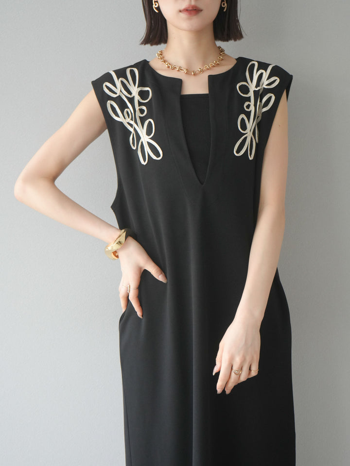 [予約]ライトポンチコード刺繍ワンピース/ブラック