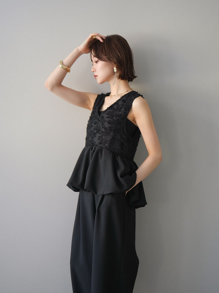 [SET]ジャガードレースぺプラムドッキングサロペット+選べるアクセセット(2set)