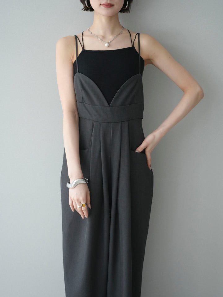 [予約]バックデザインサロペット/charcoal