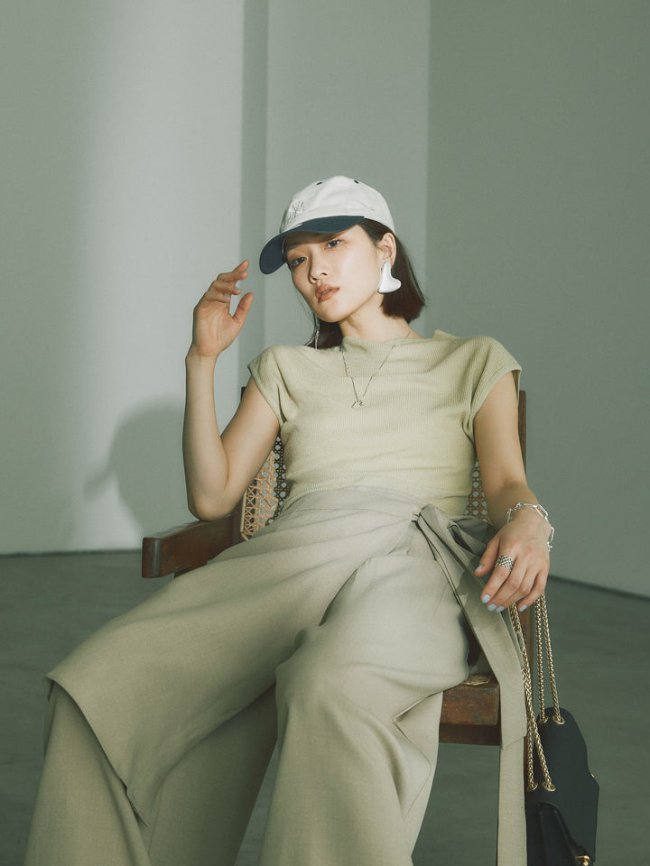 [予約]プチネックノースリーブリブニットトップス/ピスタチオ