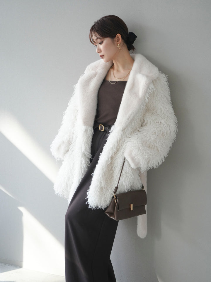 [予約]異素材ファー×ムートンコート/ivory