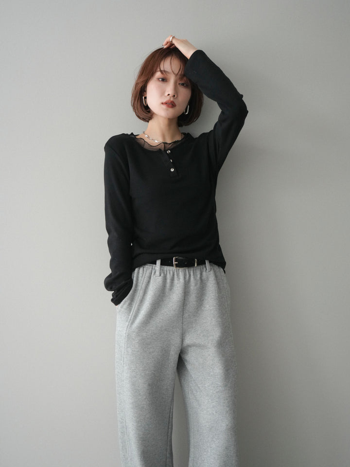 [予約]チュールレイヤードヘンリーネックカットソー/black