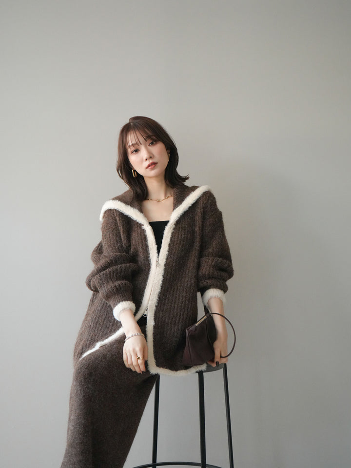 [SET]襟付き配色シャギーニット＆ロングスカートSET UP(2set)