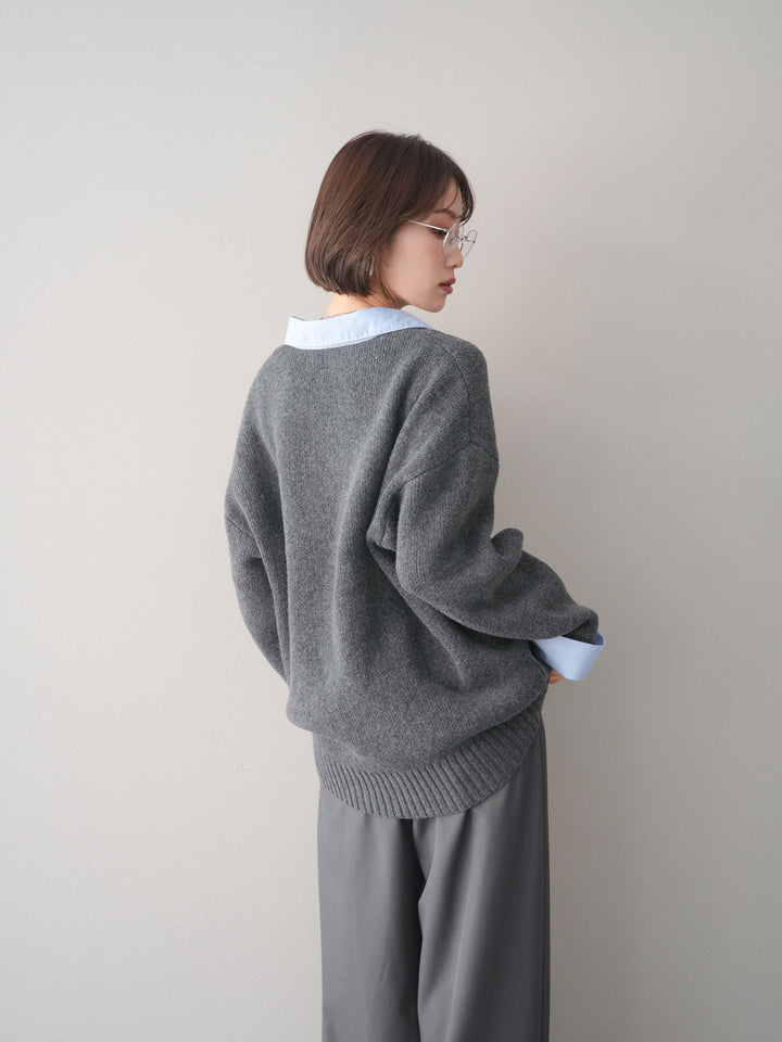 [予約]シャツドッキングオーバーニットプルオーバー/charcoalsax