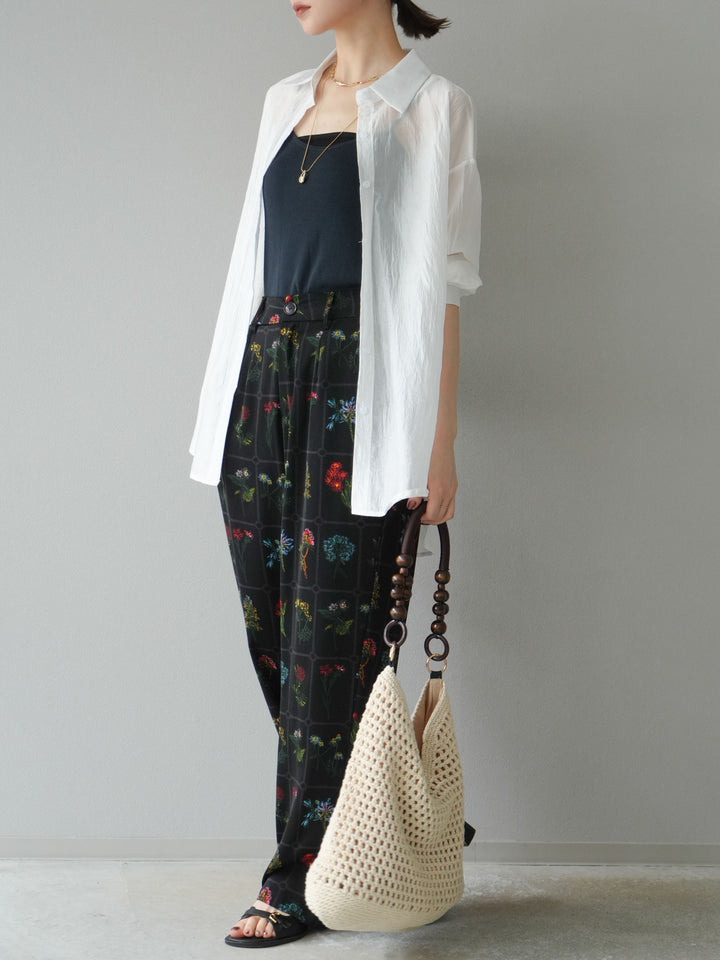 [予約]パッチワークフラワープリントイージーパンツ/ブラック