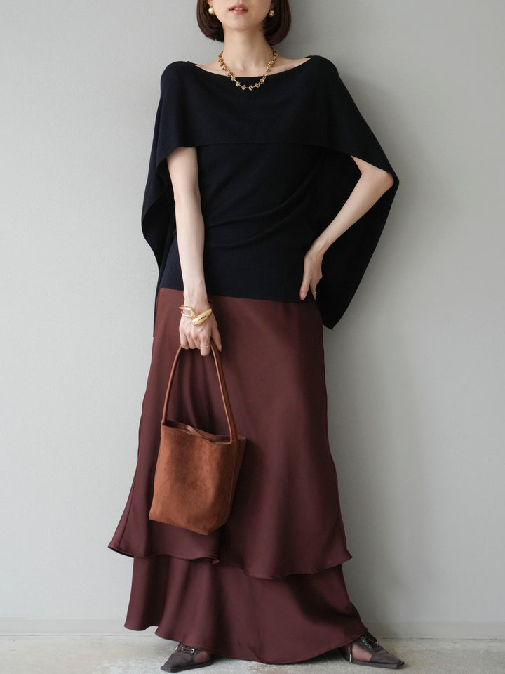 [予約]マントデザインスリットドルマンニット/ネイビー